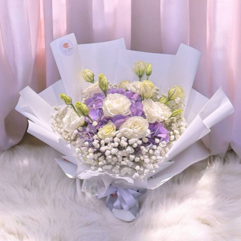 Purple Hydrangea Eustoma Baby breath Bouquet