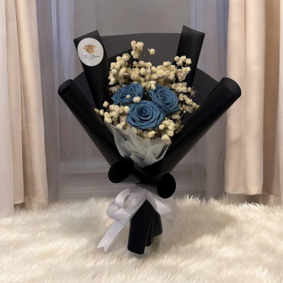 Preserved Blue Roses & Baby's Breath Bouquet