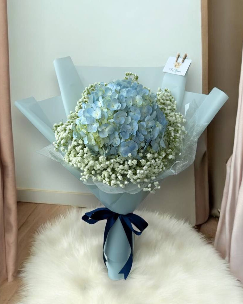 Light Blue Hydrangea & Baby’s Breath Bouquet