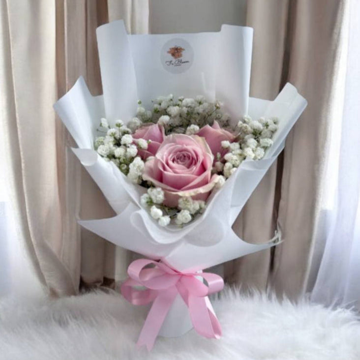 Fresh Pink Roses with Baby Breath Bouquet