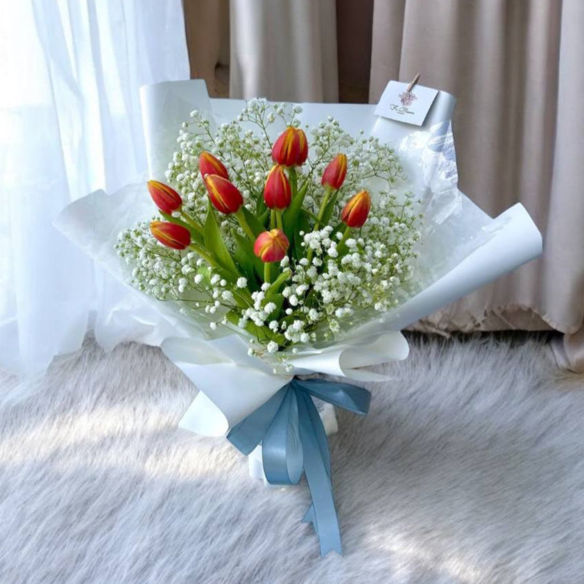 Tulips & Baby's Breath Bouquet