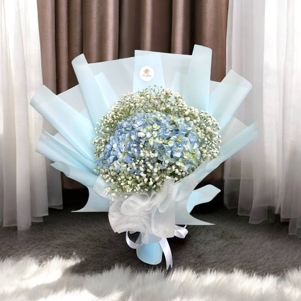 Light Blue Hydrangea & Baby’s Breath Bouquet