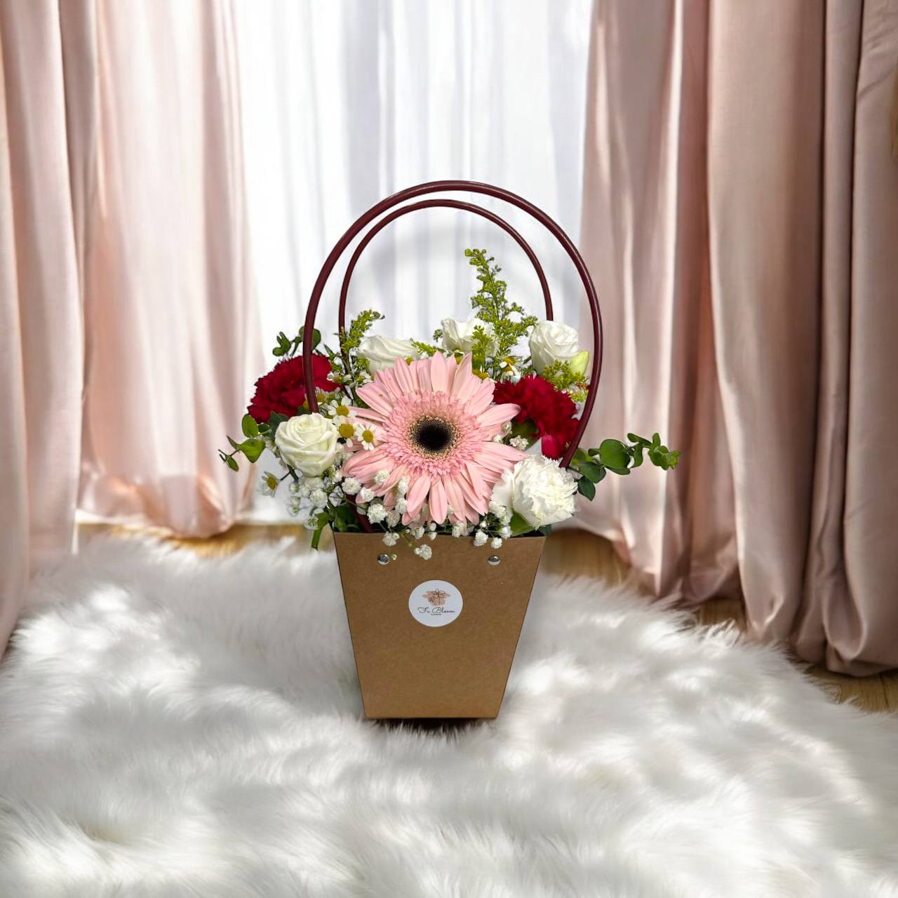 Pink gerbera white rose bloom box Singapore
