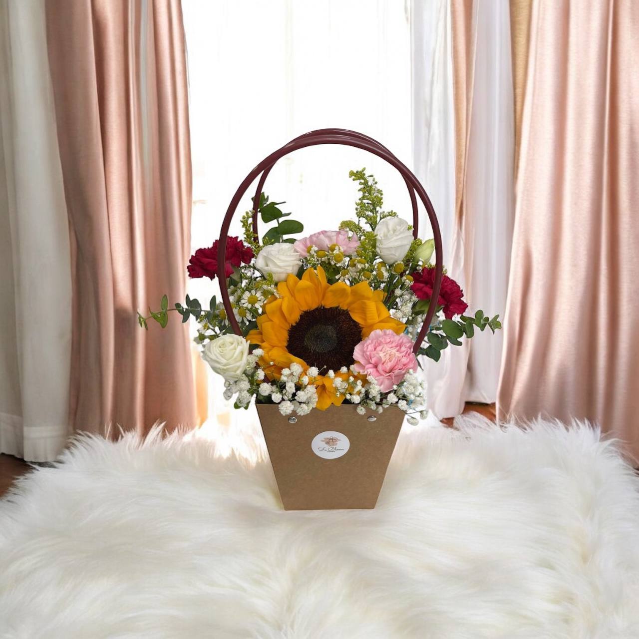 Sunflower gerbera and carnation bloom box arrangement Singapore
