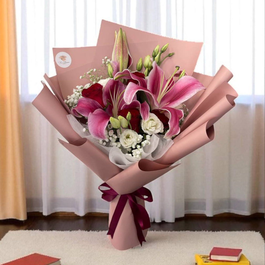 Lily & Roses, Eustoma Bouquet