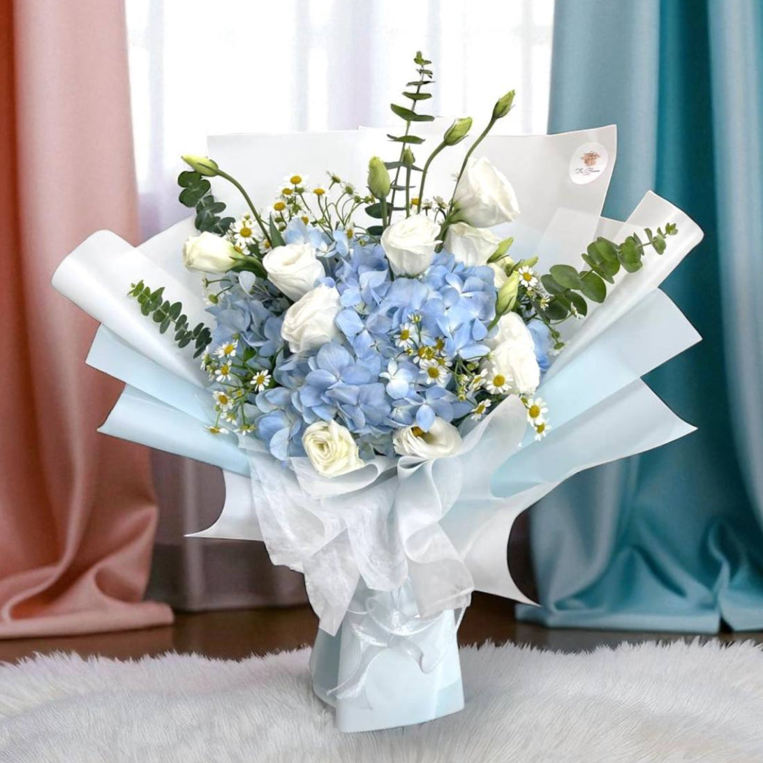 Blue Hydrangea Eustoma Daisy Bouquet