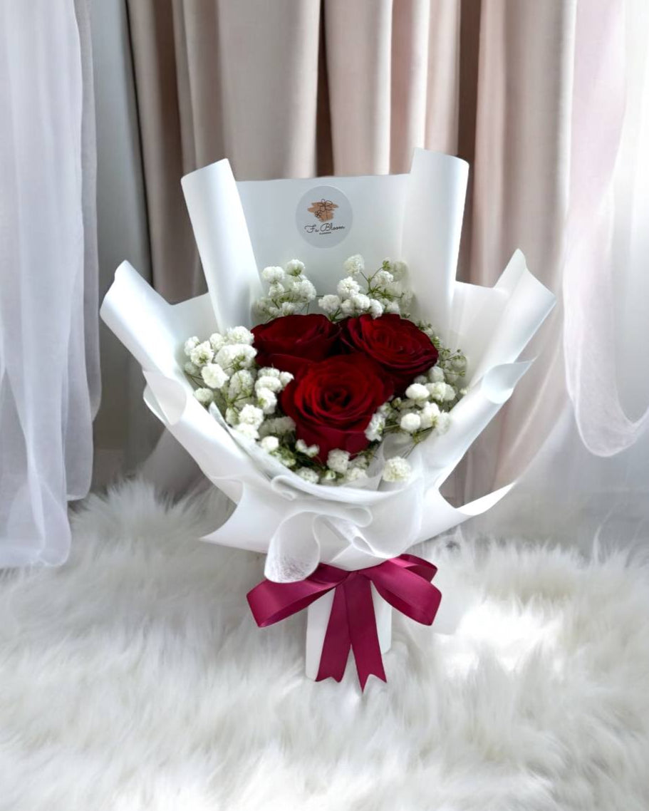 Fresh Red Roses with Baby Breath Bouquet