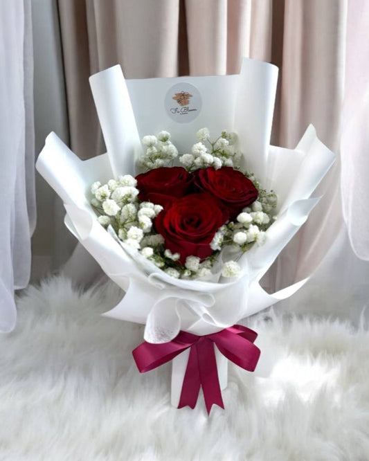 Fresh Red Roses with Baby Breath Bouquet