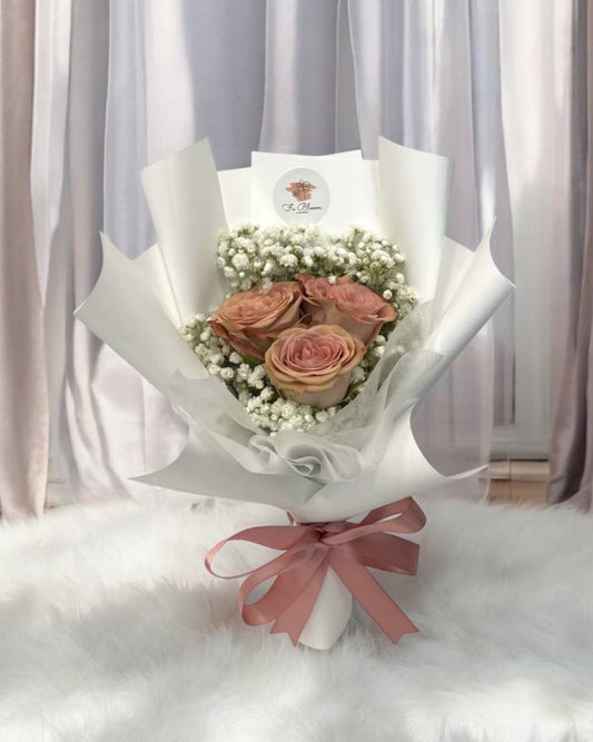 Fresh Cappucino Roses with Baby Breath Bouquet