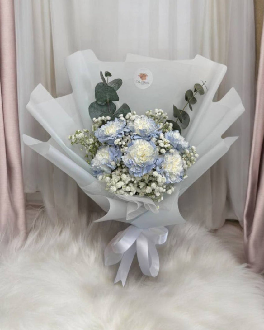 Blue Carnations with Baby's Breath