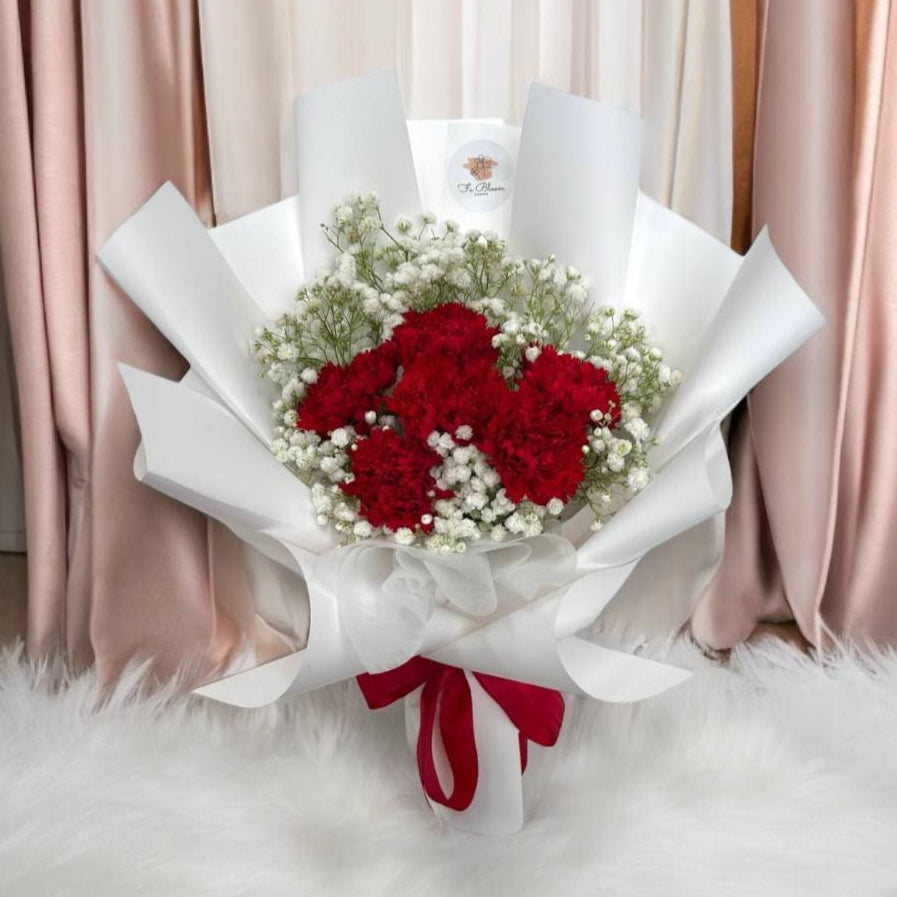 Red Carnations with Baby's Breath