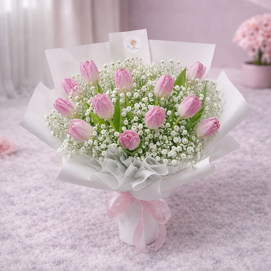 Pink Tulips & Baby's Breath