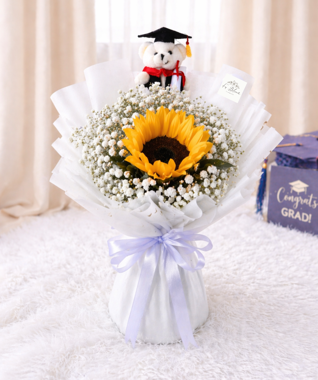 [GRAD] 1 Sunflower & Baby’s Breath with Grad Bear