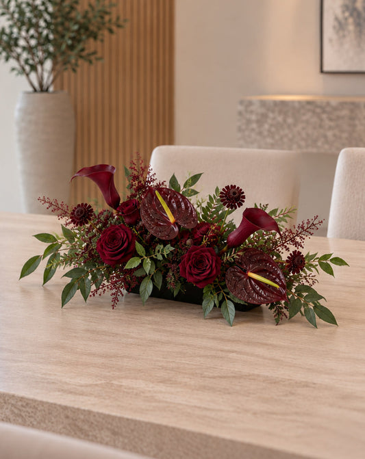 Dark Burgundy Themed Table Centerpiece