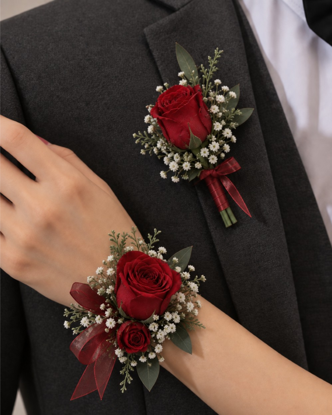 Red Themed Corsage & Boutonniere