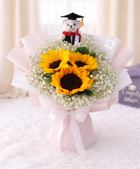 [GRAD] 3 Sunflower & Baby’s Breath with Grad Bear