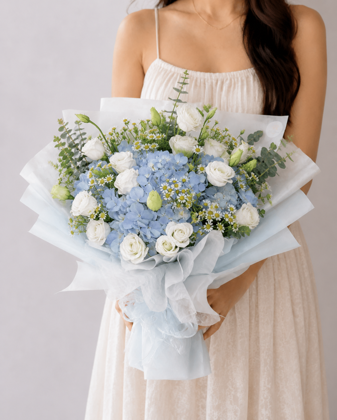 Blue Hydrangea Eustoma Daisy Bouquet