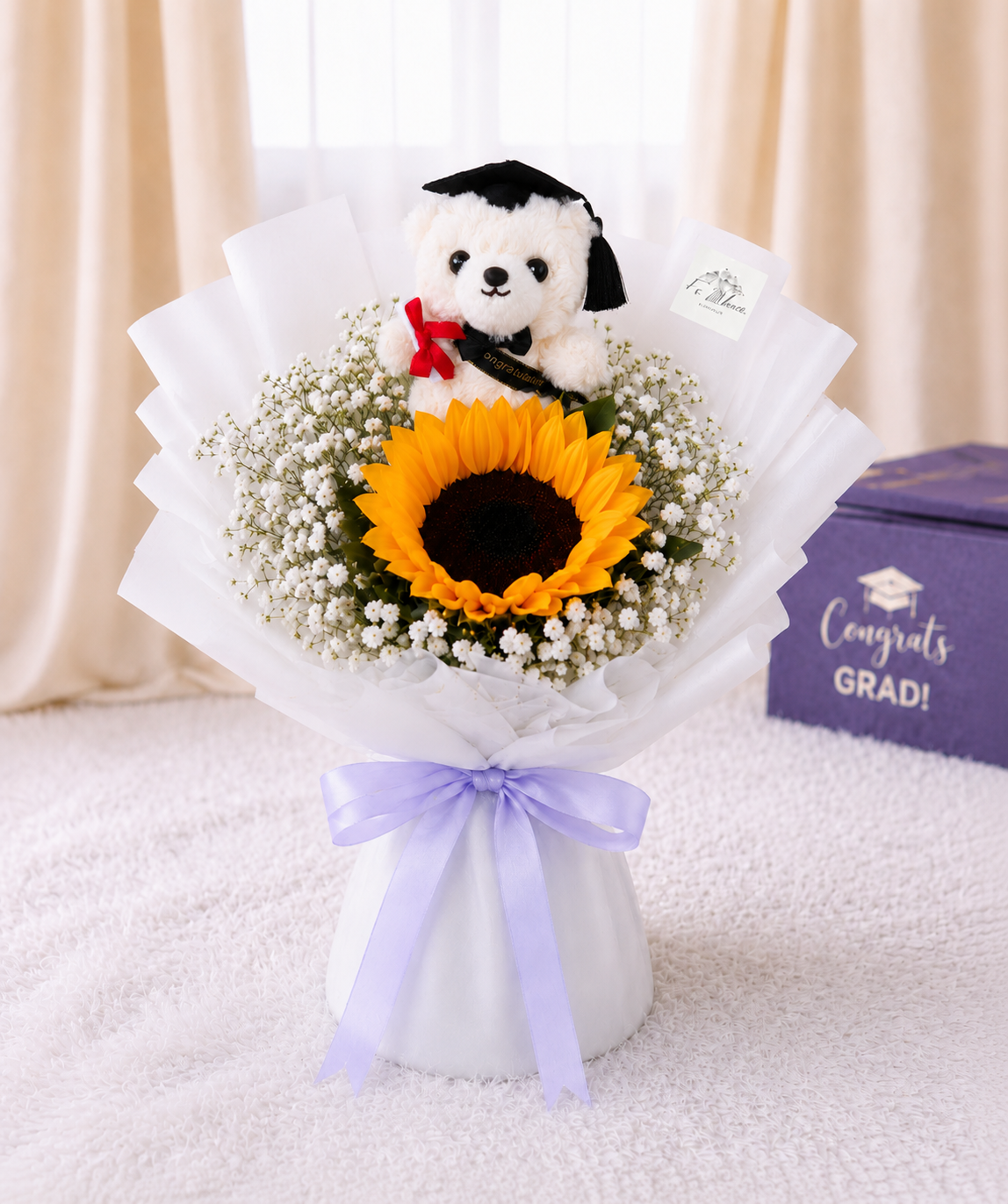[GRAD] 1 Sunflower & Baby’s Breath with Grad Bear