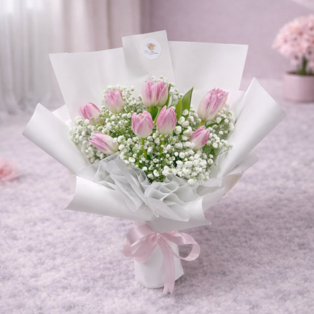 Pink Tulips & Baby's Breath