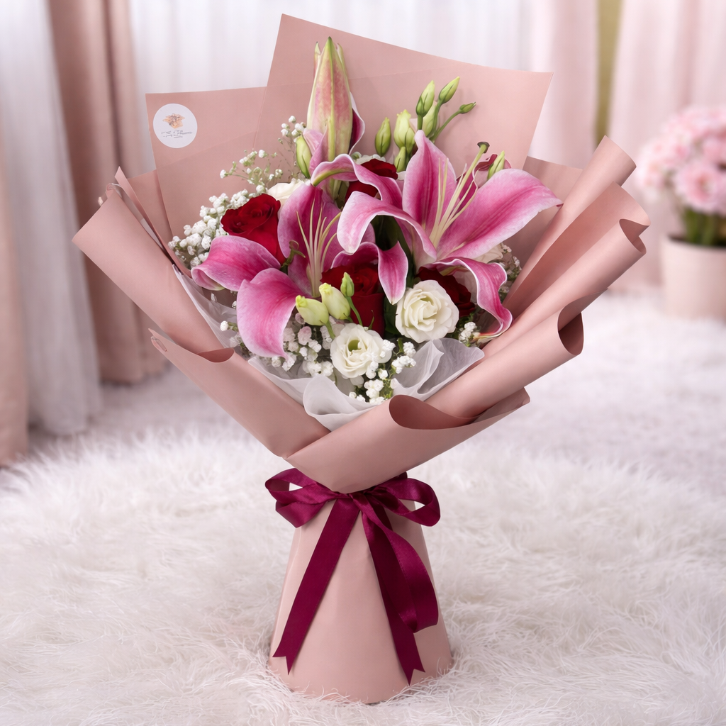 Lily & Roses, Eustoma Bouquet