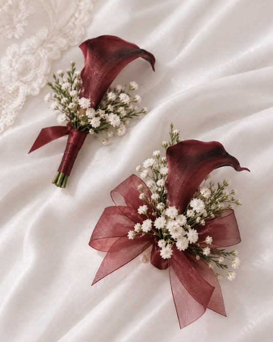 Dark Burgundy Themed Corsage & Boutonniere