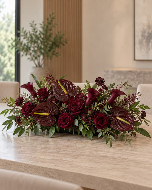 Dark Burgundy Themed Table Centerpiece