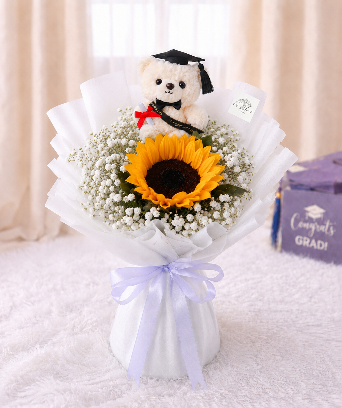 [GRAD] 1 Sunflower & Baby’s Breath with Grad Bear
