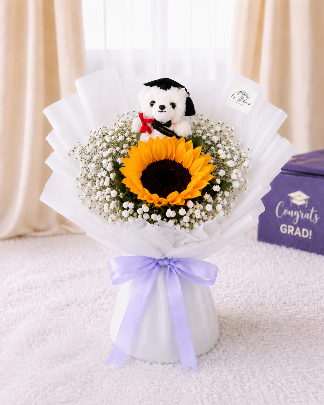 [GRAD] 1 Sunflower & Baby’s Breath with Grad Bear