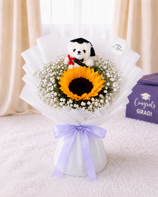 [GRAD] 1 Sunflower & Baby’s Breath with Grad Bear