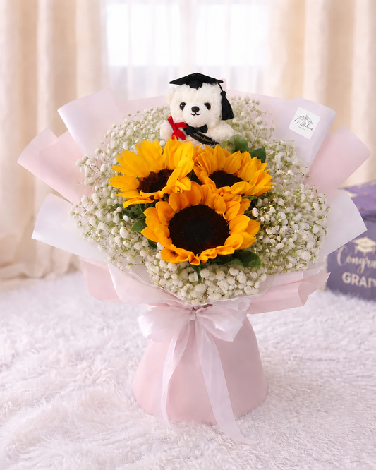 [GRAD] 3 Sunflower & Baby’s Breath with Grad Bear