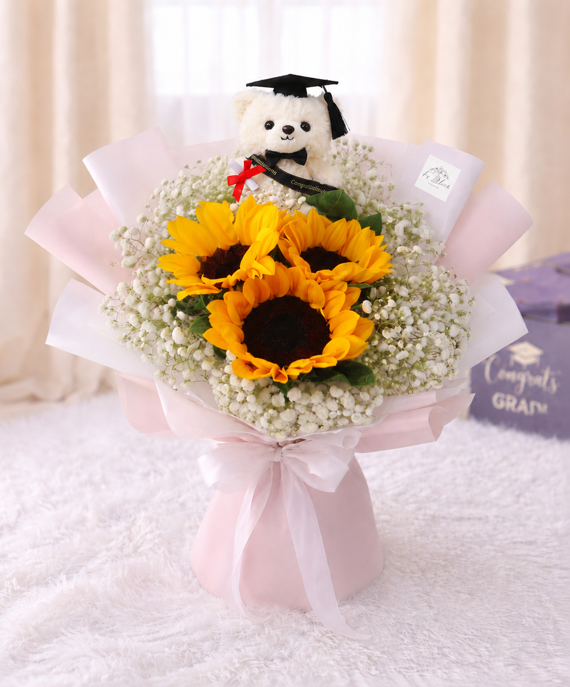 [GRAD] 3 Sunflower & Baby’s Breath with Grad Bear
