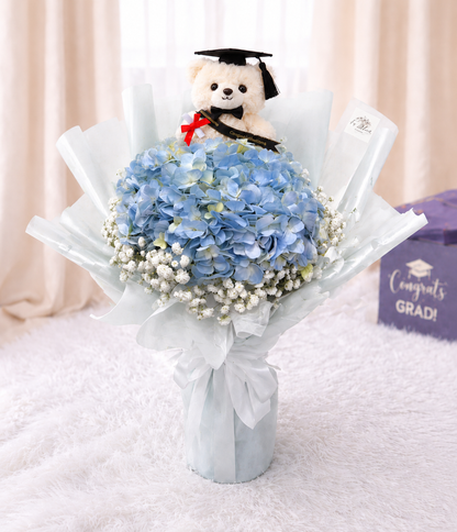 [GRAD] Light Blue Hydrangea & Baby Breath Bouquet NB