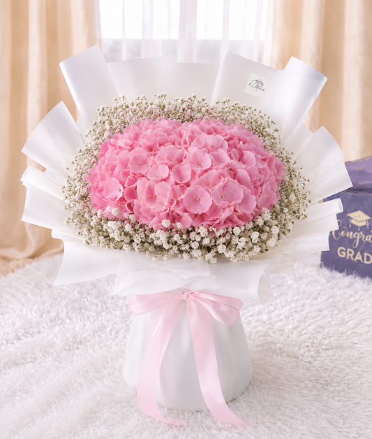 [GRAD] Pink Hydrangea & Baby Breath Bouquet NB