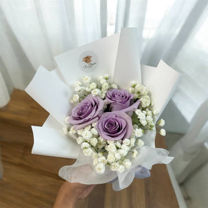Fresh Purple Roses with Baby Breath Bouquet