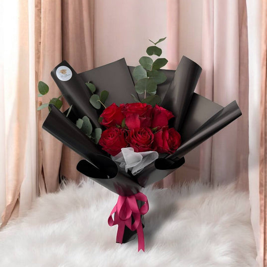 6 Fresh Red Roses & Eucalyptus Bouquet