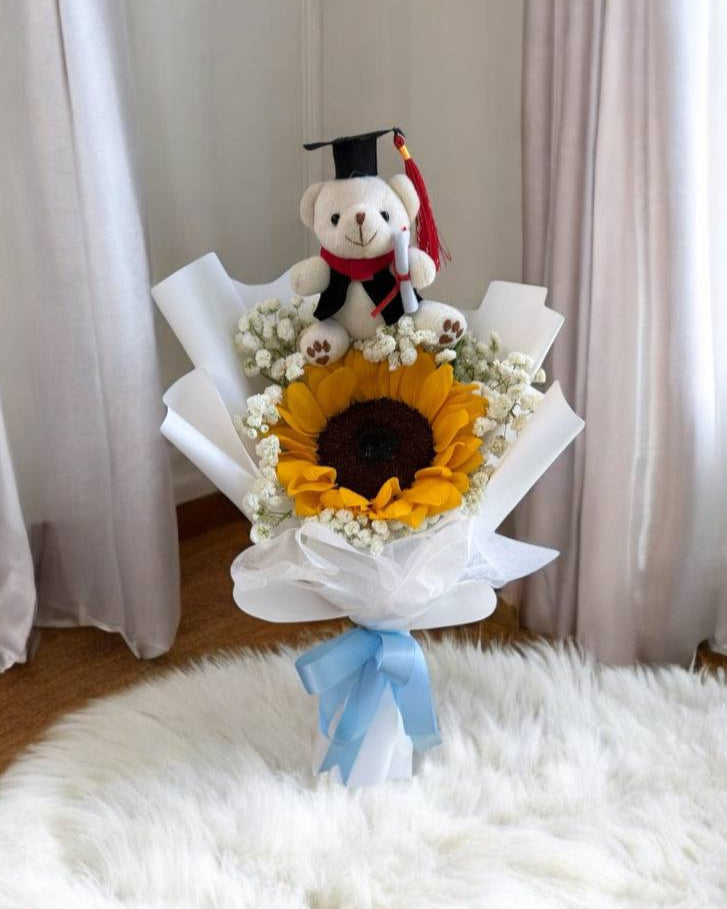 [GRAD] 1 Sunflower & Baby’s Breath with Grad Bear