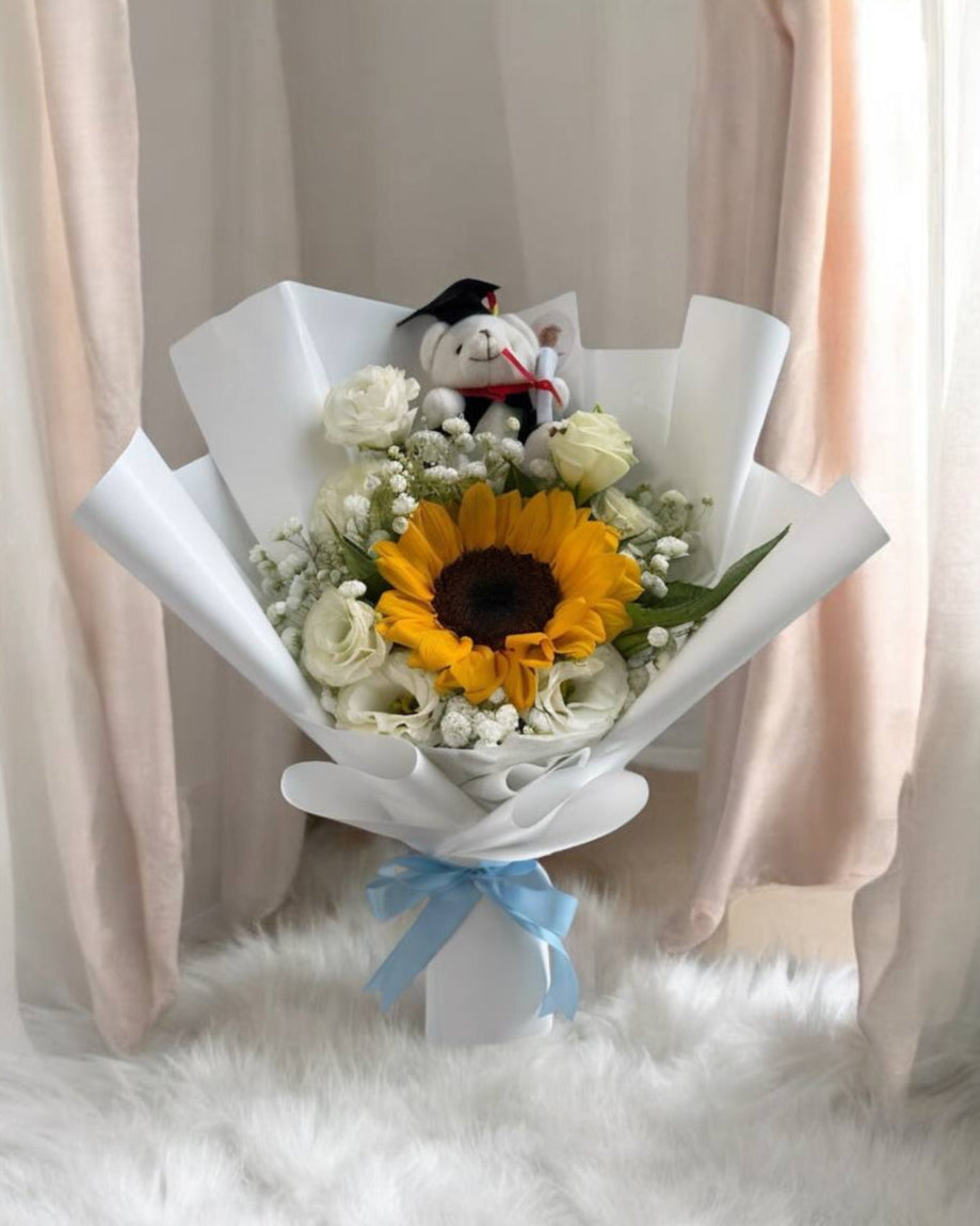 [GRAD] Sunflower Eustoma Bouquet with Grad Bear
