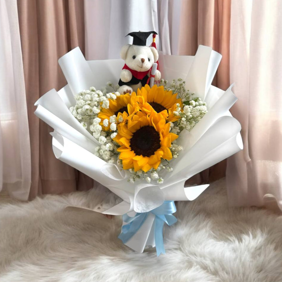 [GRAD] 3 Sunflower & Baby’s Breath with Grad Bear
