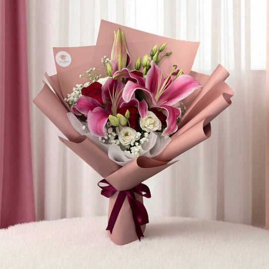 Lily & Roses, Eustoma Bouquet