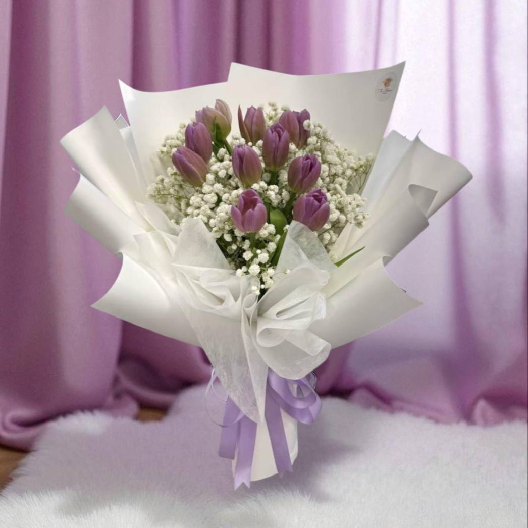 Purple Tulips & Baby's Breath