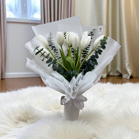 White Tulips & Eucalyptus