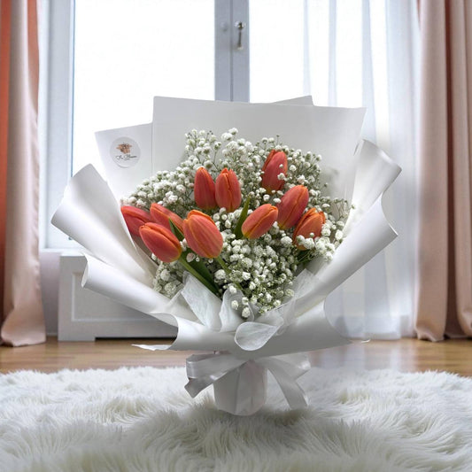 Orange Tulips & Baby's Breath