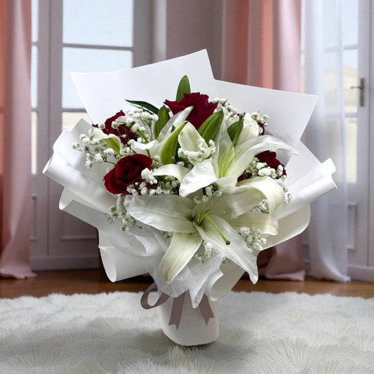 White Lilies & Red Roses Bouquet