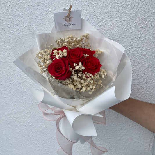 5 Preserved Roses & Baby's Breath Bouquet