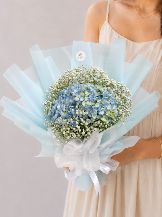 Light Blue Hydrangea & Baby’s Breath Bouquet