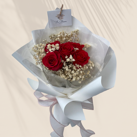 5 Preserved Roses & Baby's Breath Bouquet