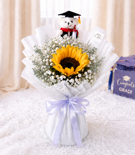 [GRAD] 1 Sunflower & Baby’s Breath with Grad Bear