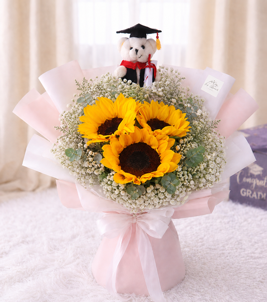 [GRAD] 3 Sunflower & Baby’s Breath with Grad Bear