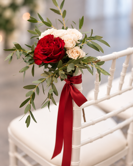 Red Themed Solemnization Chair Decor