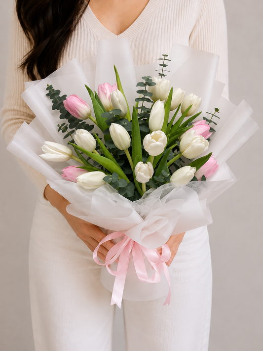 20 Pink & White Tulips